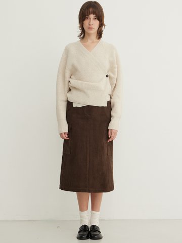 Corduroy Cargo Midi Skirt_BROWN