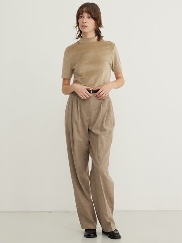 Wool Blend Wide Pleated Slacks_TAUPE