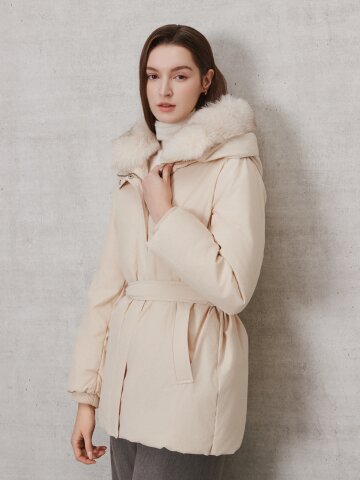 폭스퍼 후드 하프 구스다운 점퍼 