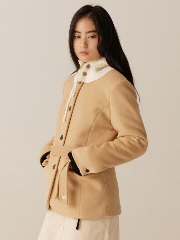 단아한 타이 울 자켓 - 베이지