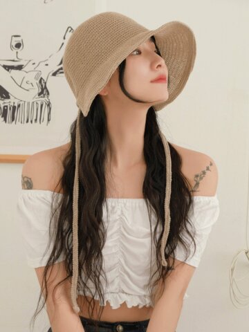 라탄 뒷트임 리본 끈 보넷 벙거지 휴양지 모자 5color
