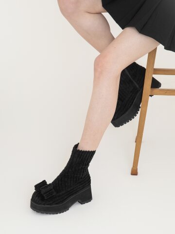 Bizu Ribbon Corduroy Ankle Boots - Cordu Black