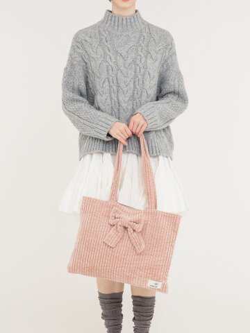 Lapin Corduroy Ribbon Bag - Baby Pink