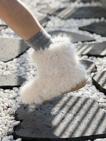 Teddy Fur Mini Ankle Boots - Lapin White