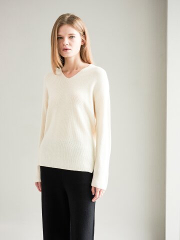 칼레이트 100% 캐시미어 브이넥 리브드 탑 - 화이트 외 (4 Colors)