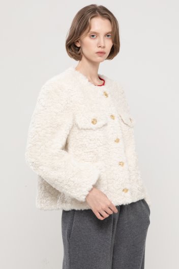 Lamswool Out Pocket Tweed Jacket - Ivory