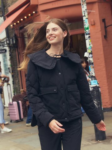 레이어드 카라 경량 다운 점퍼 (블랙)