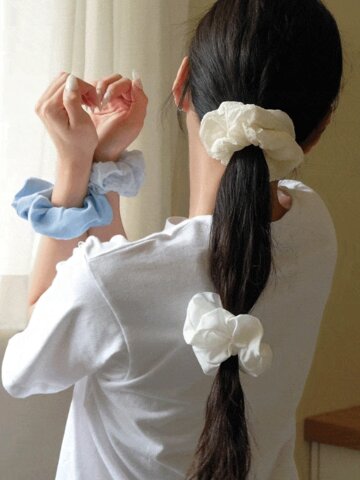 [자체제작/4개 세트] 화이트 블루 곱창밴드 스크런치 머리끈 세트