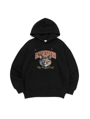 라비 고양이 프린팅 후드티 (블랙)