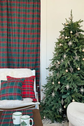 홀리 크리스마스 방한 기모 체크 커튼 2color