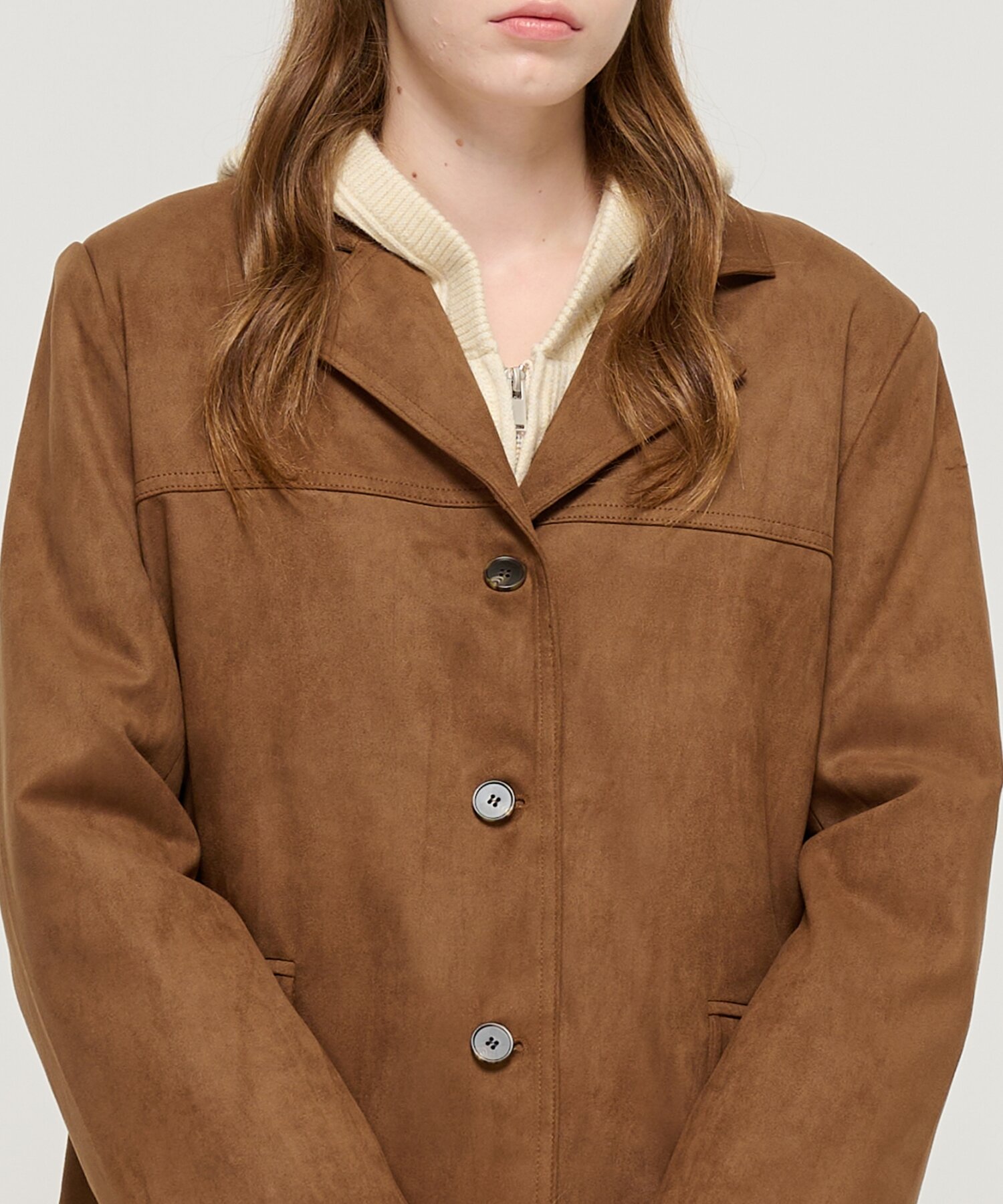 카라 포인트 스웨이드 버튼업 자켓 (브라운)