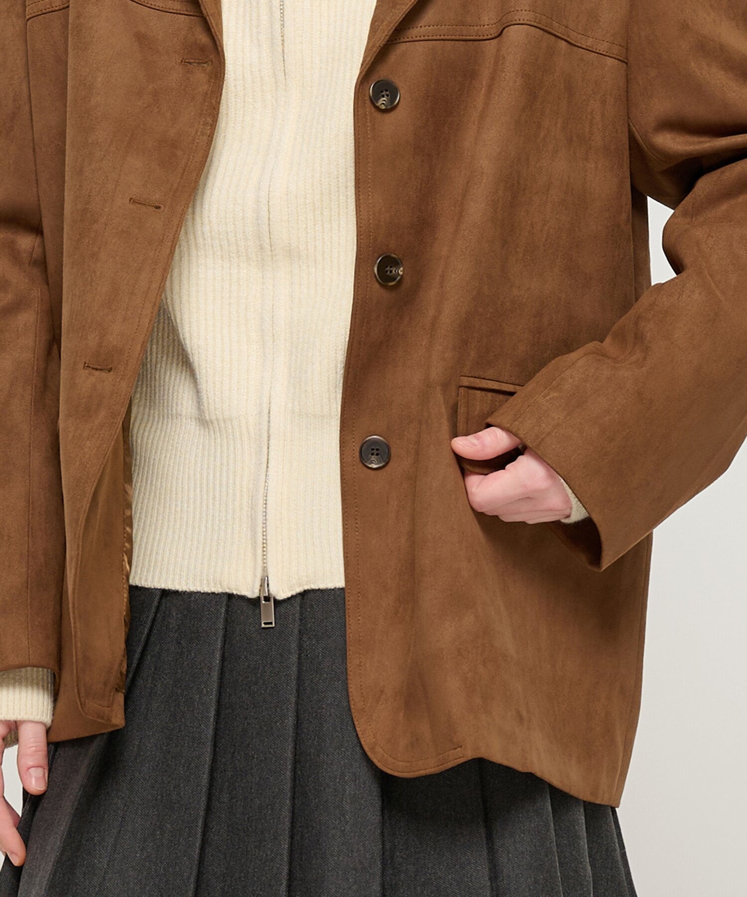 카라 포인트 스웨이드 버튼업 자켓 (브라운)