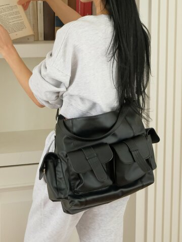 빅 투포켓 레더 숄더 메신저 크로스백