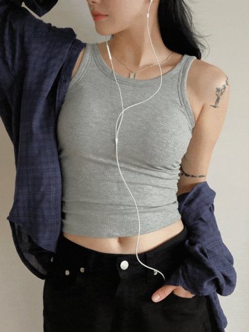 비침없는 캡내장 베이직 골지 레이어드 나시탑