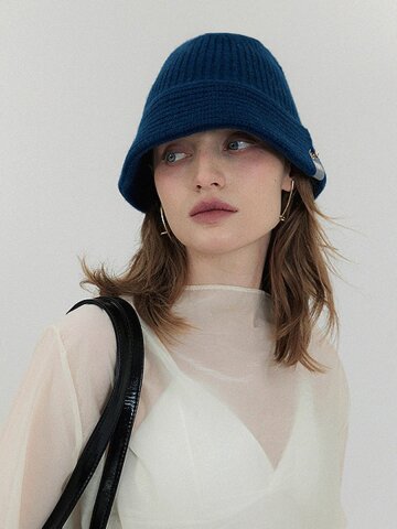 어클렛 울100 스트라이프 골지 니트 비니 블루 H037BL