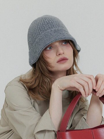 어클렛 울 100 스트라이프 골지 니트 비니 그레이 H037GR