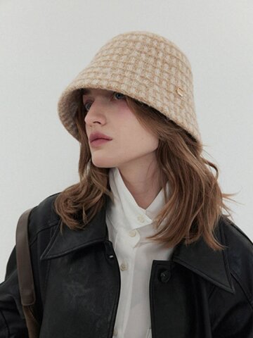 어클렛 스퀘어 패턴 울 혼방 버킷햇 베이지 H035BE