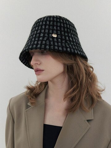 어클렛 스퀘어 패턴 울 혼방 버킷햇 블랙 H035BK