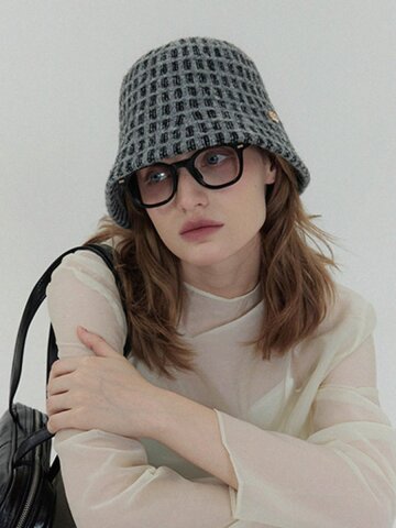 어클렛 스퀘어 패턴 울 혼방 버킷햇 그레이 H035GR