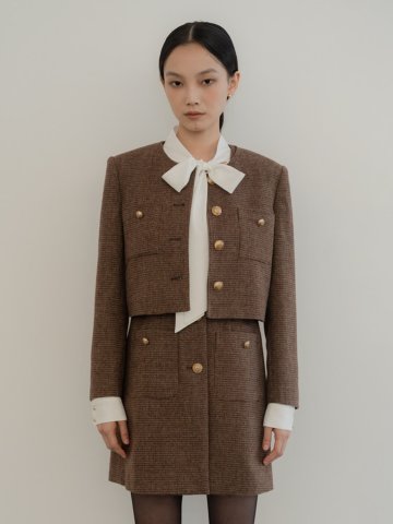 [24FW] WOOL CHECK CROP TWEED JACKET