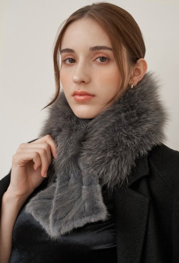 엘르 델루나 밍크 폭스 퍼 머플러 SE44MF203