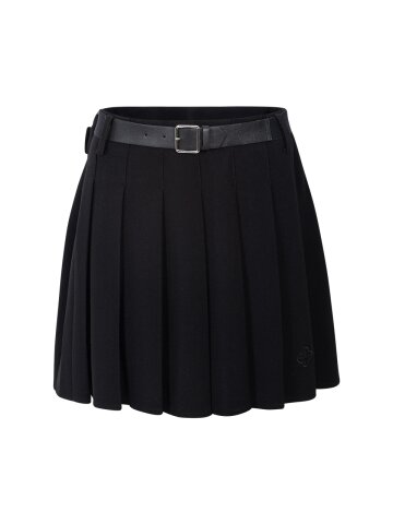 레더 벨티드 플리츠 큐롯 스커트 (블랙)