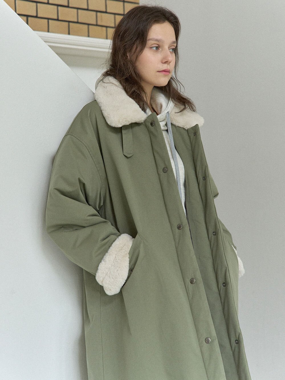 Safari Fur Long Padding Jumper - KHAKI