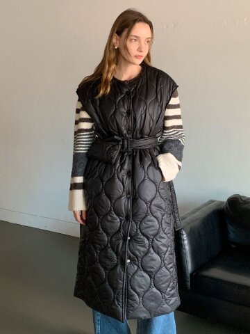 퀼팅 벨티드 포켓 롱 베스트 (2colors)