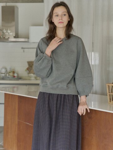 Round Volume Sleeve Brushed Sweatshirts - GREY
