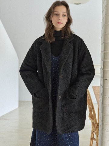 Half Buckle Padding Coat - BLACK