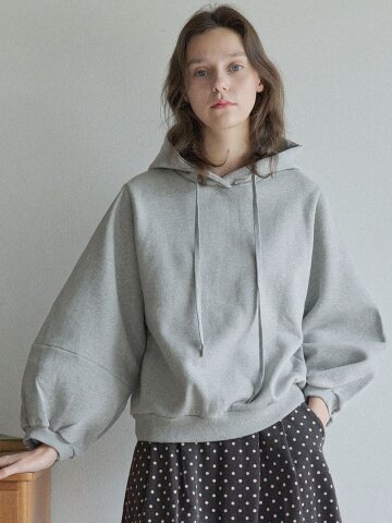 Balloon Sleeve Hooded T-shirt - GREY(기모)