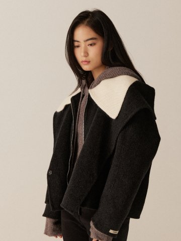 세련된 니트 콤비 울자켓 - 차콜