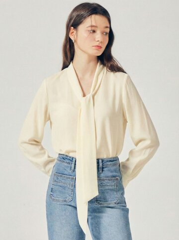 시스루 타이 브이넥 블라우스 