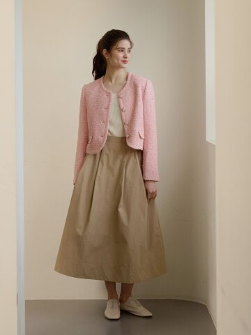 스터드 벨트 장식 플레어 스커트 