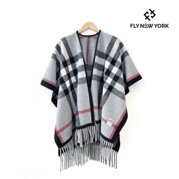 FLY NEW YORK 플라이뉴욕 모노그램 체크 캐시미어 숄 NYMW001 GREY