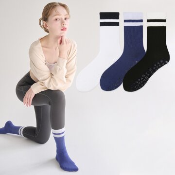 여성용 국산 논슬립 요가 필라테스 더블라인 크루삭스 3켤레