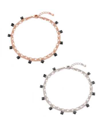 블랙 스톤 레이어드 발찌 C24AB009