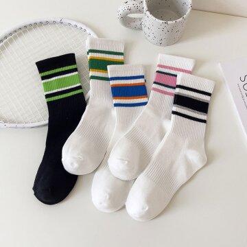 여성용 캐주얼 컬러 스트라이프 양말 5켤레/10켤레