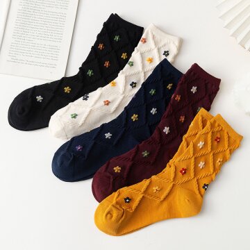 여성 다이아 볼륨 플라워 양말 5켤레