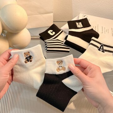 여성 큐티 베어 자수 발목 양말 5켤레/10켤레