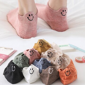 여성 해피 스마일 자수 스니커즈 양말 10켤레
