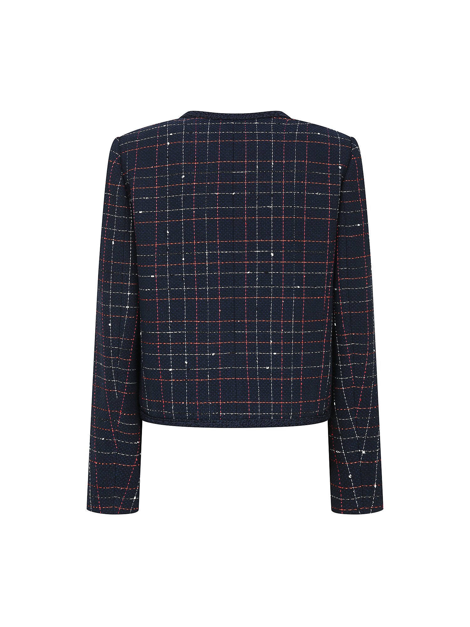 체크 버튼 장식 라운드넥 재킷 (CHECK NAVY)