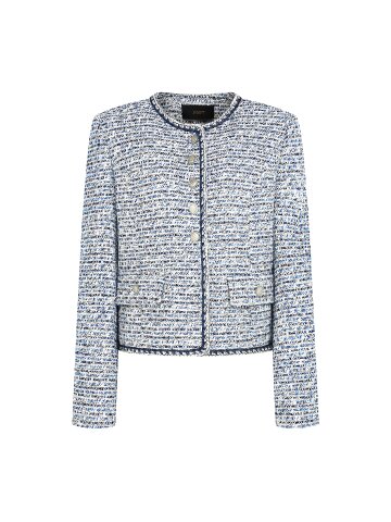 체크 버튼 장식 라운드넥 재킷 