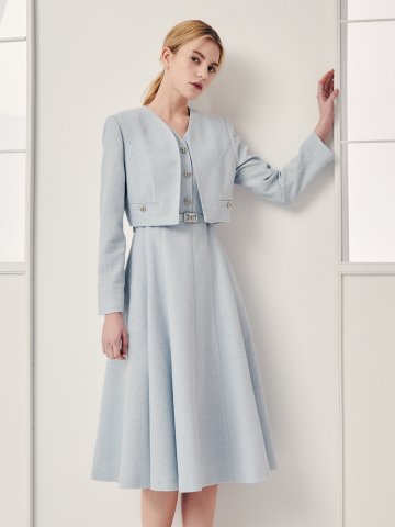 브이넥 플레어 원피스 +재킷 세트 