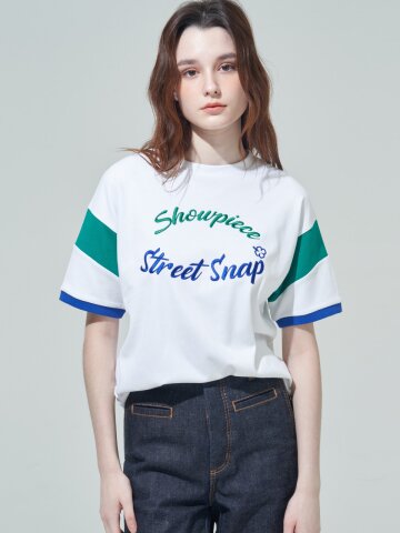 [SHOWPIECE] 슬리브 패치워크 반팔 티셔츠_WH