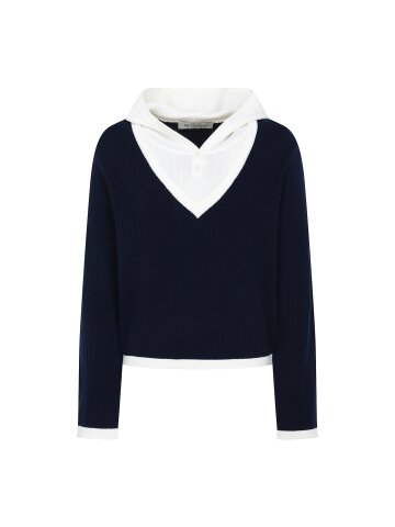 배색 레이어 후드 풀오버 니트 