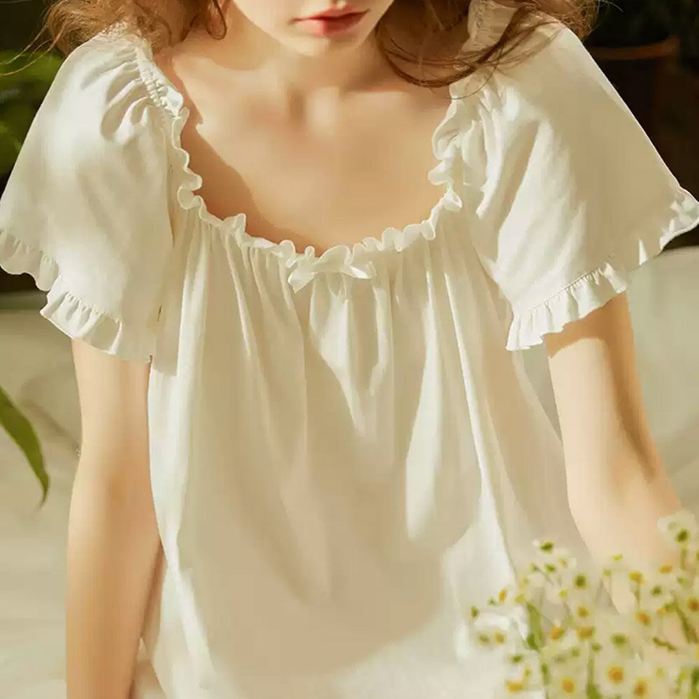 베카 반팔 프릴 순면 레이스 원피스 파자마 임산부 잠옷 홈웨어