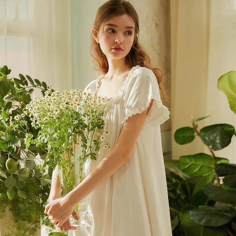 베카 반팔 프릴 순면 레이스 원피스 파자마 임산부 잠옷 홈웨어