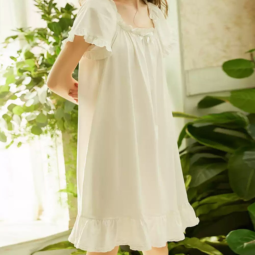 베카 반팔 프릴 순면 레이스 원피스 파자마 임산부 잠옷 홈웨어
