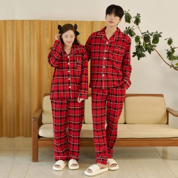 루비 긴팔 투피스 커플추천 남자 여자 체크 파자마 상하잠옷